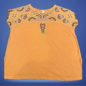 Sundance Women's Short Sleeve Orange Embroidered Blouse Size L